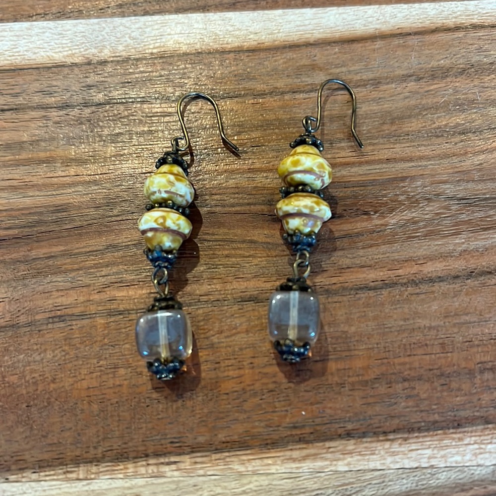 Chico's Cream & Tan Stone Dangle Earrings